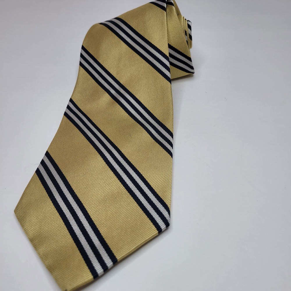 Vintage Brooks Brothers Makers 100% Silk Neck Tie‎ Striped Gold Blue Mens 56"